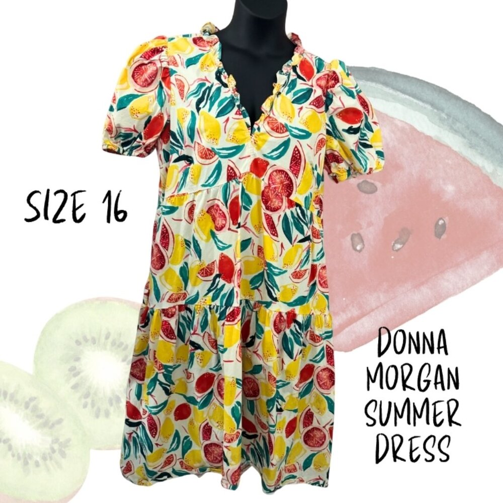 Donna Morgan, Bright Colors, Midi Summer Dress with Sleeves, Size 16